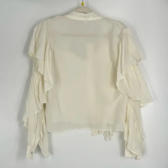 ZARA Women's Cream Sheer Ruffled Tie Neck Long Sleeve Blouse Top Size USA XS - Picture 3 of 10